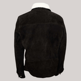Black Shearling Suede Bomber Jacket